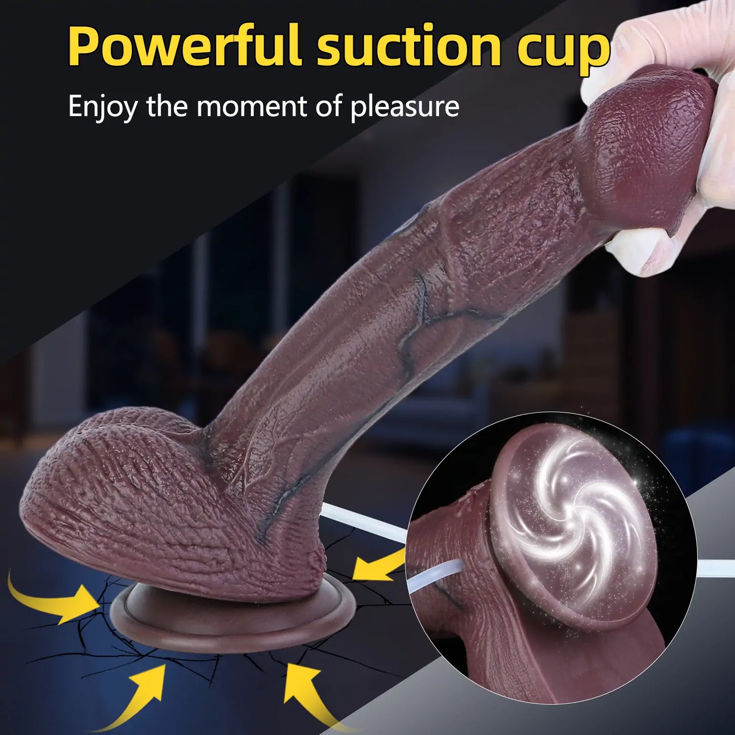 Realistic Squirting Big Head Black Dildo 9.7 Inches