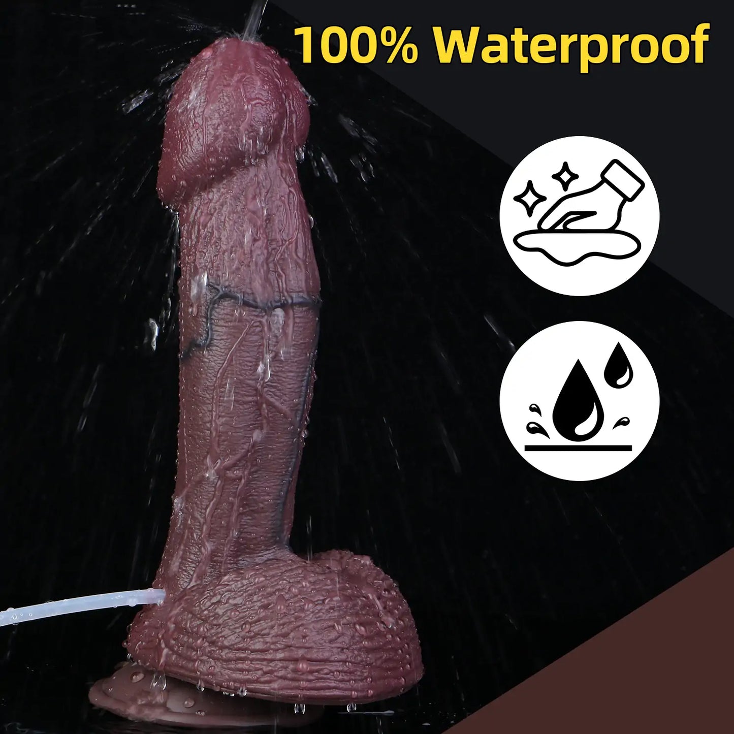 Realistic Squirting Big Head Black Dildo 9.7 Inches