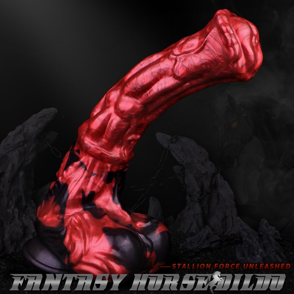 Monster Fantasy Horse Dildo with Suction Cup – Blood Red Silicone Female Masturbation Toy