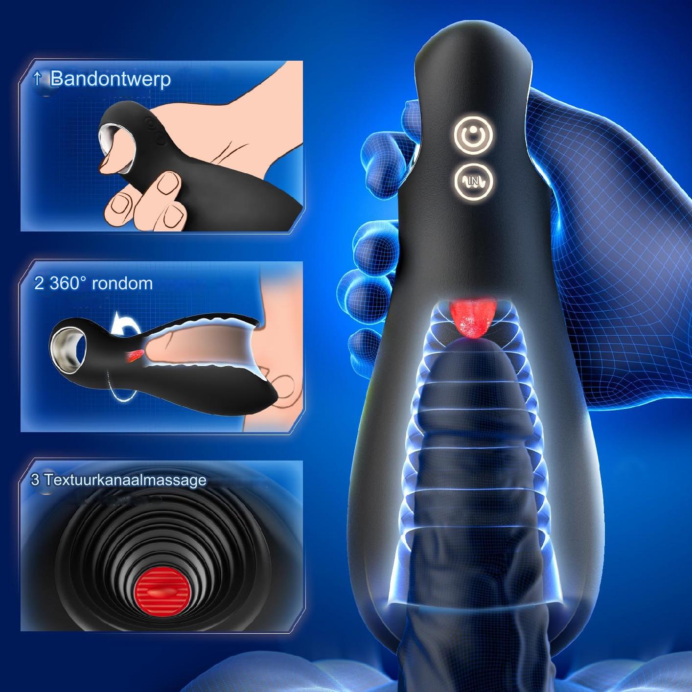 Tanmouth Zwarte Siliconen Masturbator - 360° Omhullende Vibrerende Penismasturbator Voor Intens Genot - Waterdichte Seksspeeltje Met Verschillende Snelheidsstanden - Zachte En Flexibele Siliconen Voor Comfortabel Gebruik