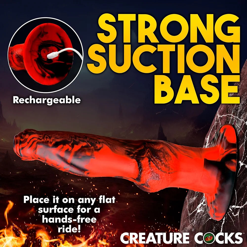 Hell Wolf Thrusting & Vibrating Silicone Dildo w/Remote Control for Men, Women, & Couples.Fantasy Dildo, Thrusting and Vibrating. Waterproof & Rechargeable. 2 Pieces, Red & Black.