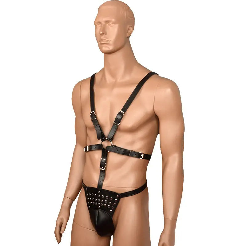 BDSM Adjustable PU Studded Chastity Belt
