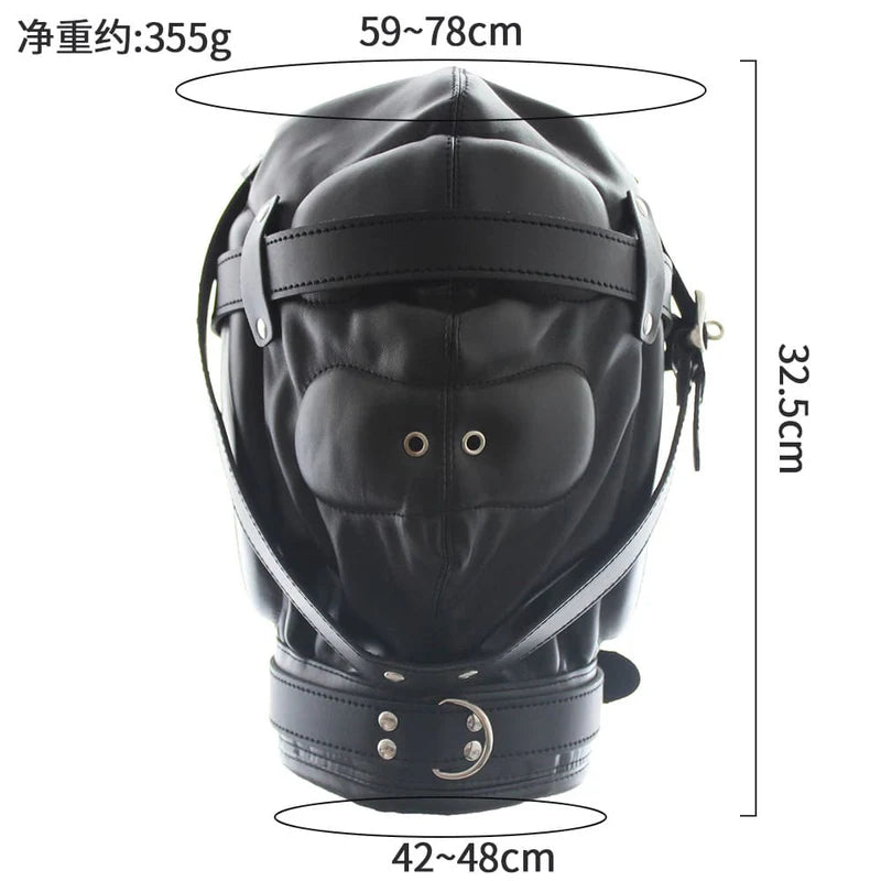 BDSM Full Coverage Leather Bondage Hood Mask