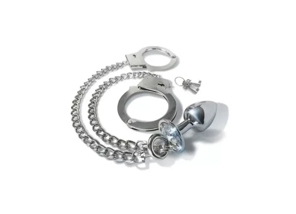 Butt Plug With Handcuffs Metal & Gem Design