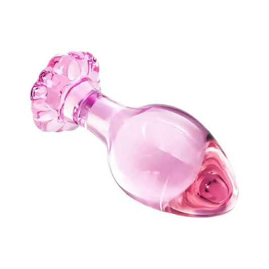 Flower Pink Glass Butt Plug