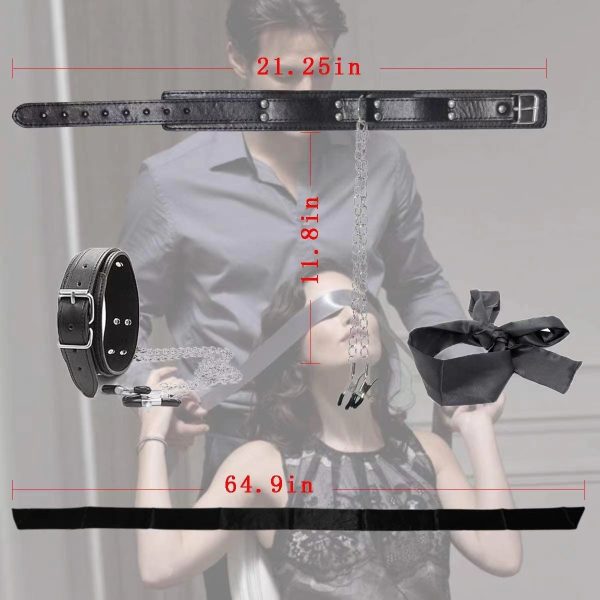 Rouge – Leather Bdsm Collar With Nipple Clamps