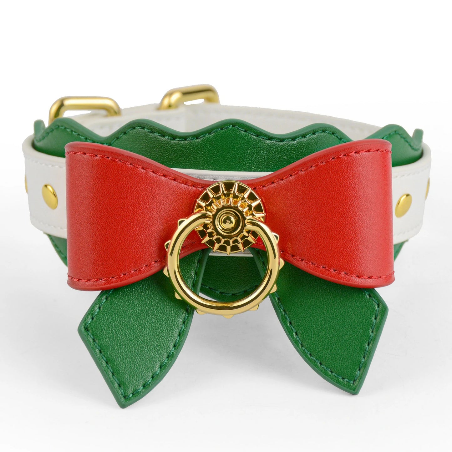 Festive Christmas Bow Leather Choker & Leash Set