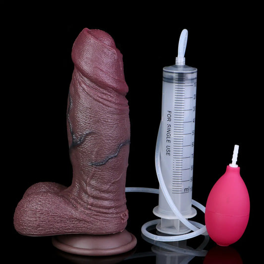 Realistic Black Water-Spouting Dildo 8 Inches