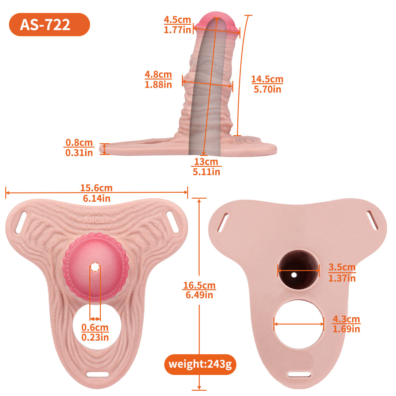 Realistic Horse-Style Chastity Cage with Strap 5 Inches
