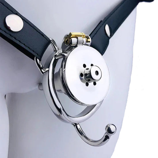 Steel Inverted Cock Cage with Strap Lock & Urethral Plug
