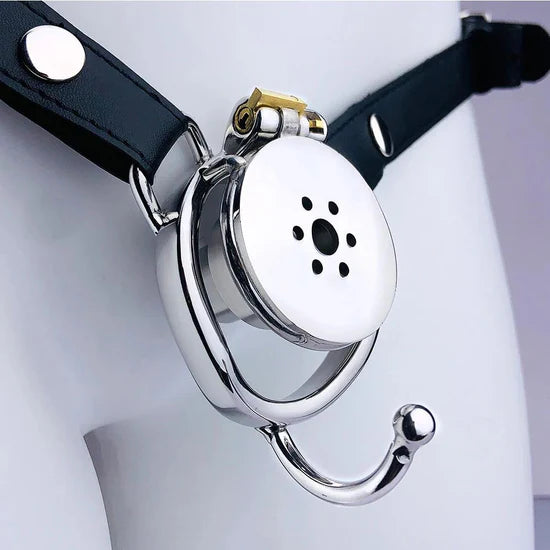 Steel Inverted Cock Cage with Strap Lock & Urethral Plug