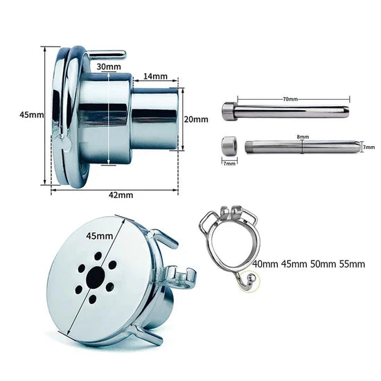 Steel Inverted Cock Cage with Strap Lock & Urethral Plug