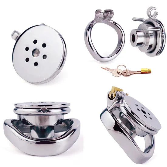 Steel Inverted Cock Cage with Strap Lock & Urethral Plug