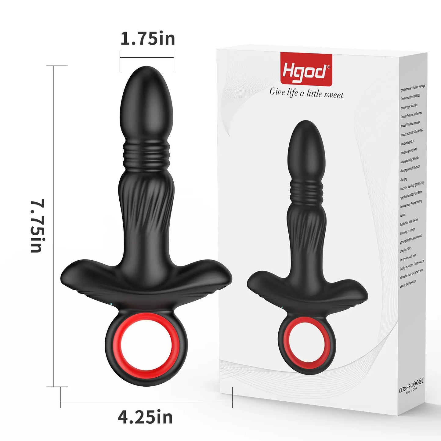 Thrusting & Vibrating Butt Plug with Finger Ring