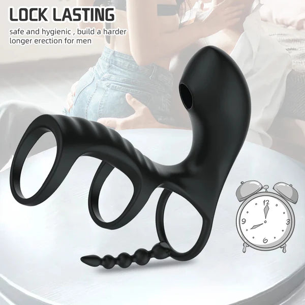 Vibrating Penis Sleeve With Clit Sucker and Anal Beads