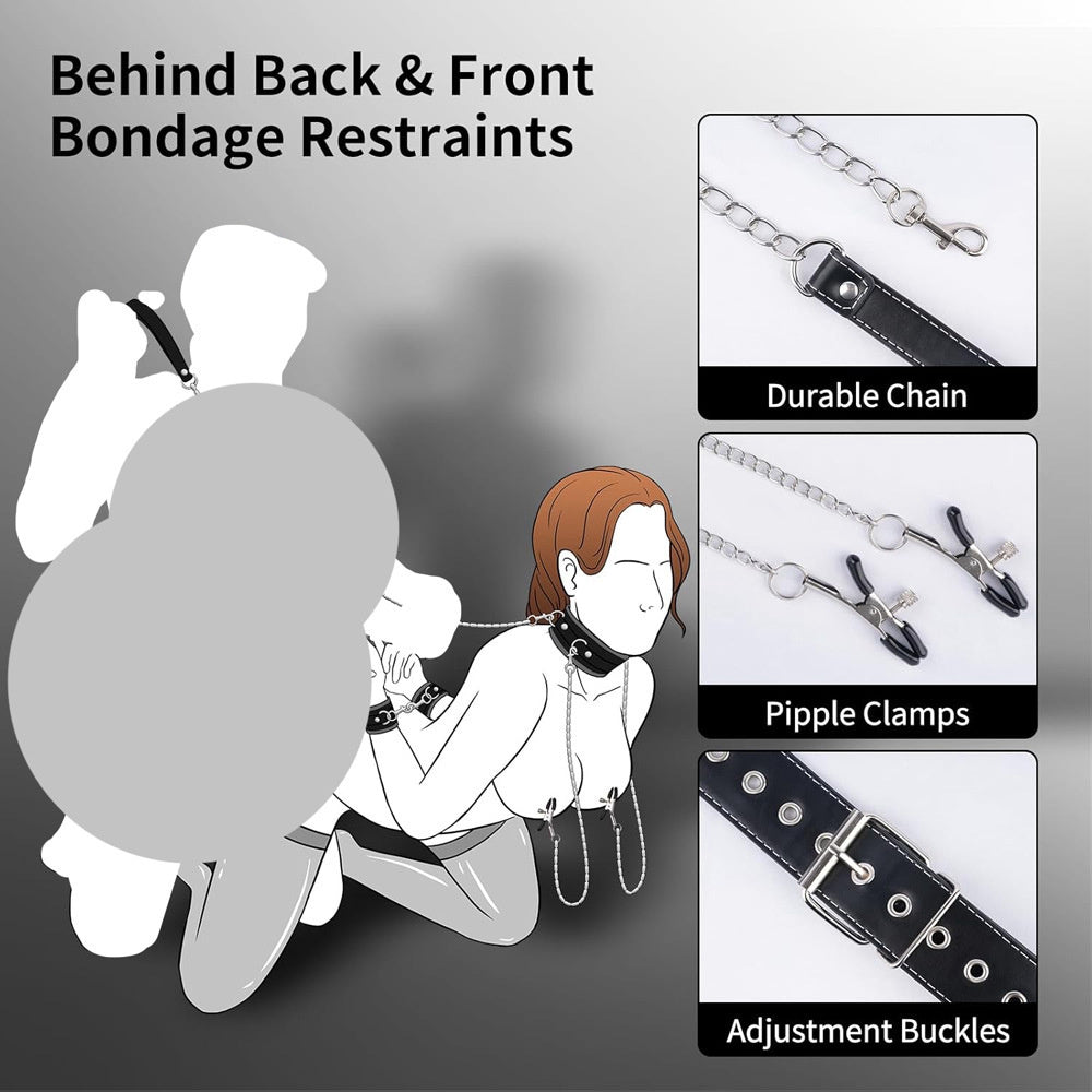 Xinghaoya Leather Bondage Cuffs with Nipple Clamps