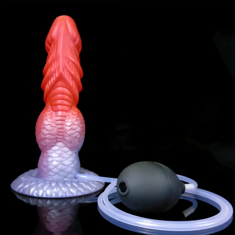 Fake Cum Fantasy Drakes Dick Buttplug – Blood-Red Scaled Spiral Silicone Sex Toys