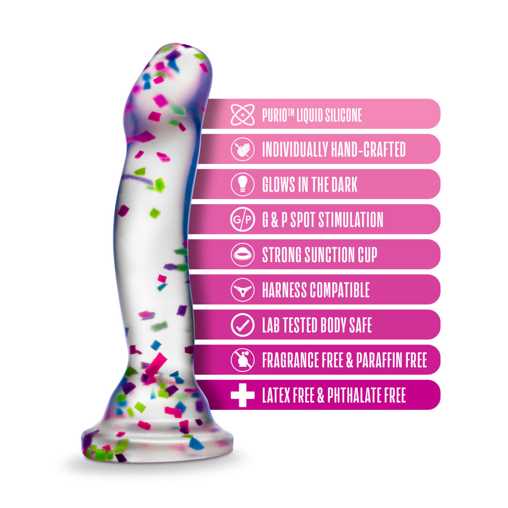 Neo Elite By Blush® | Hanky-Panky 7.5 Inch Purio™ Silicone Glow In The Dark Dildo - Clear Dildo With Fun Confetti