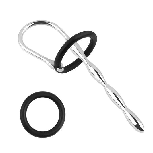 Metal Sounding Rod with Silicone Cock Ring