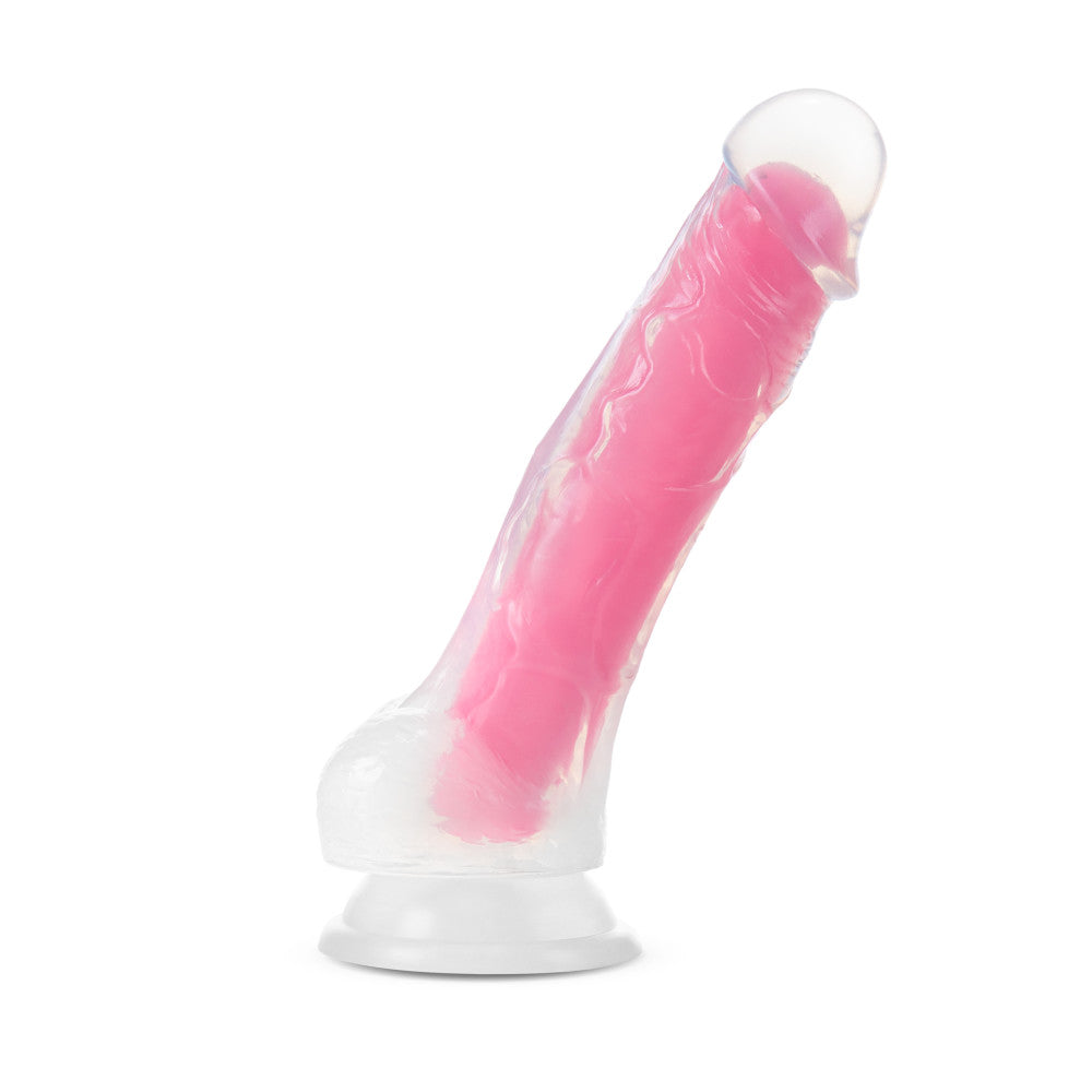 Neo Elite By Blush® | Paradise Glow In The Dark Neon Pink: 7.5-Inch Long Dildo - Made with Purio™ Silicone & SensaFeel® Dual Density Realistic Technology