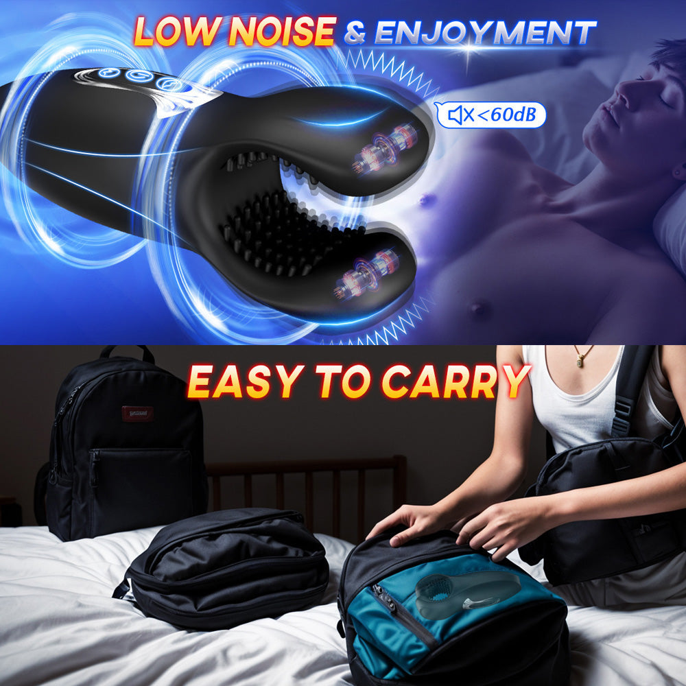 Male Handheld Masturbator Dual Head Bite Pellet Stimulation