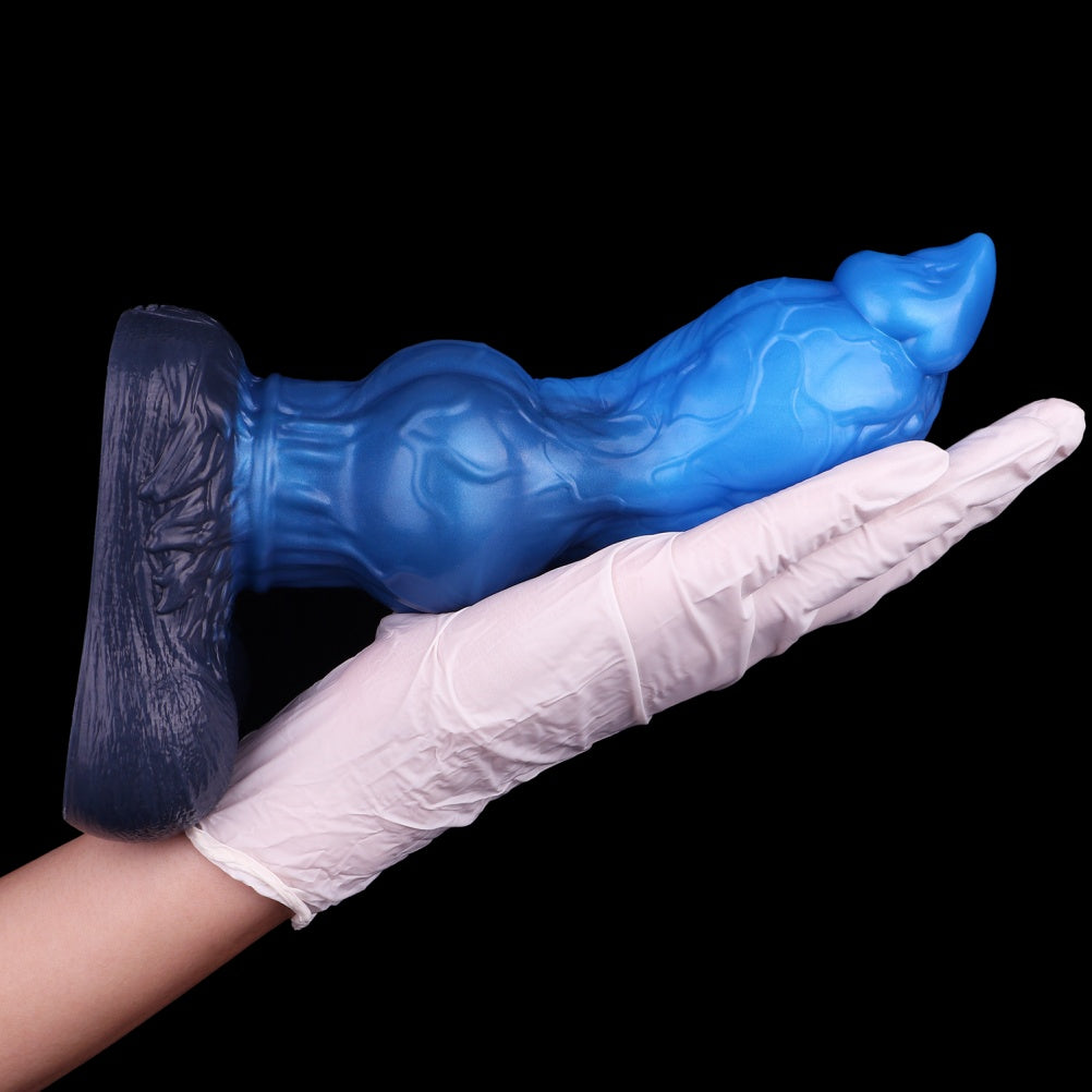 Blue Silicone 8-Inch Fantasy Dog Knot Dildo - Stimulating Vaginal Climax Expansion Toy