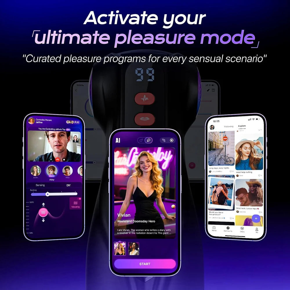 Xinghaoya Realistic Male Blowjob Stroker - Smart APP Control with 9 Vibration & 9 Suction Modes