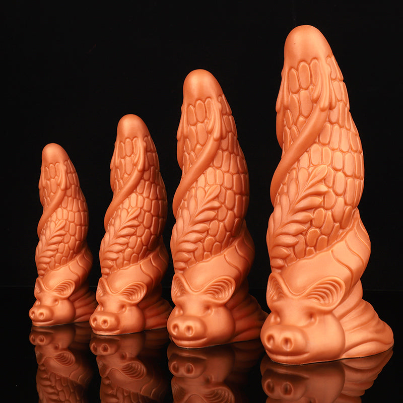 Dragon-Scale Fantasy Dildo – Soft Silicone Spiral Design with Suction Base | 4 Sizes (XS-L)