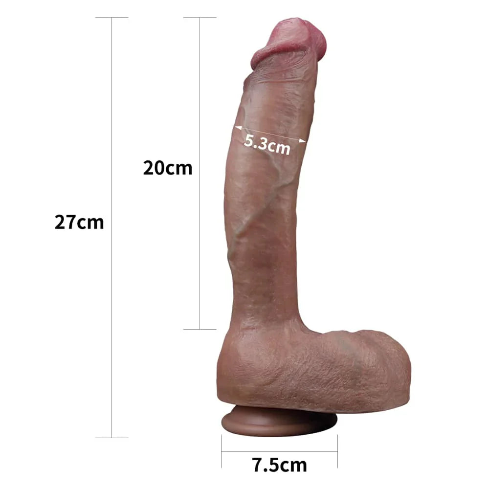 10.5'' Slim waist Dual Density Dildo Platinum Silicone Cock