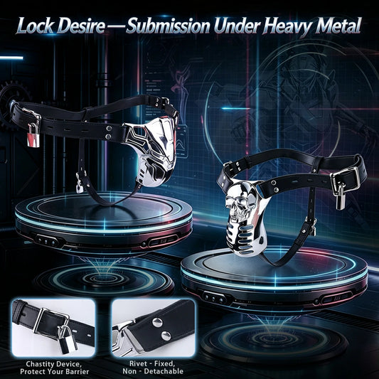Lock Desire: Iron Skeleton & Cyber Shield Male Chastity Cages