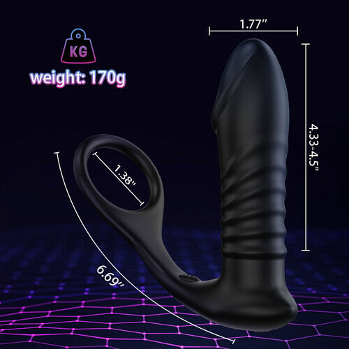 Bestvibe Glans 10 Vibration 3 Thrusting Cock Ring Anal Dildo