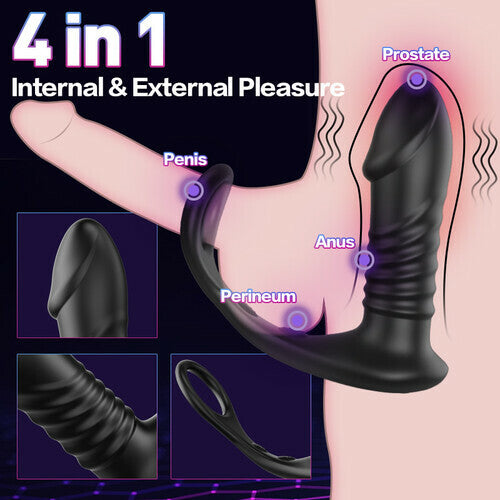 Bestvibe Glans 10 Vibration 3 Thrusting Cock Ring Anal Dildo