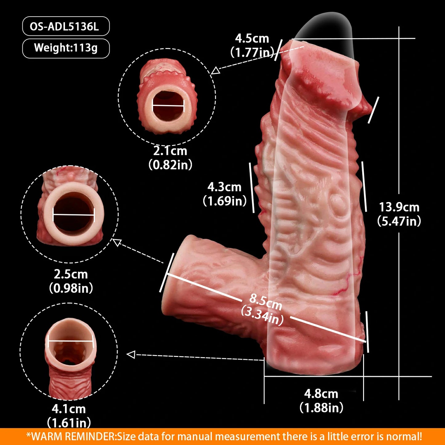 Skin-Soft Realistic Penile Extender Sleeve - 5 Design Options in Long & Short