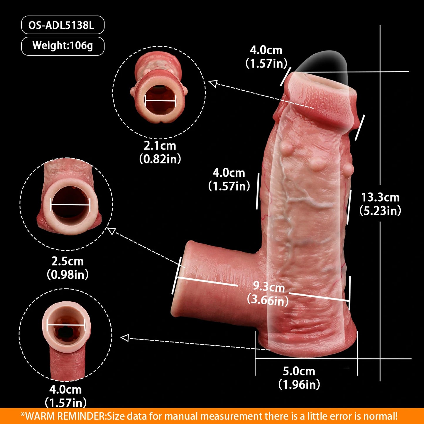 Skin-Soft Realistic Penile Extender Sleeve - 5 Design Options in Long & Short