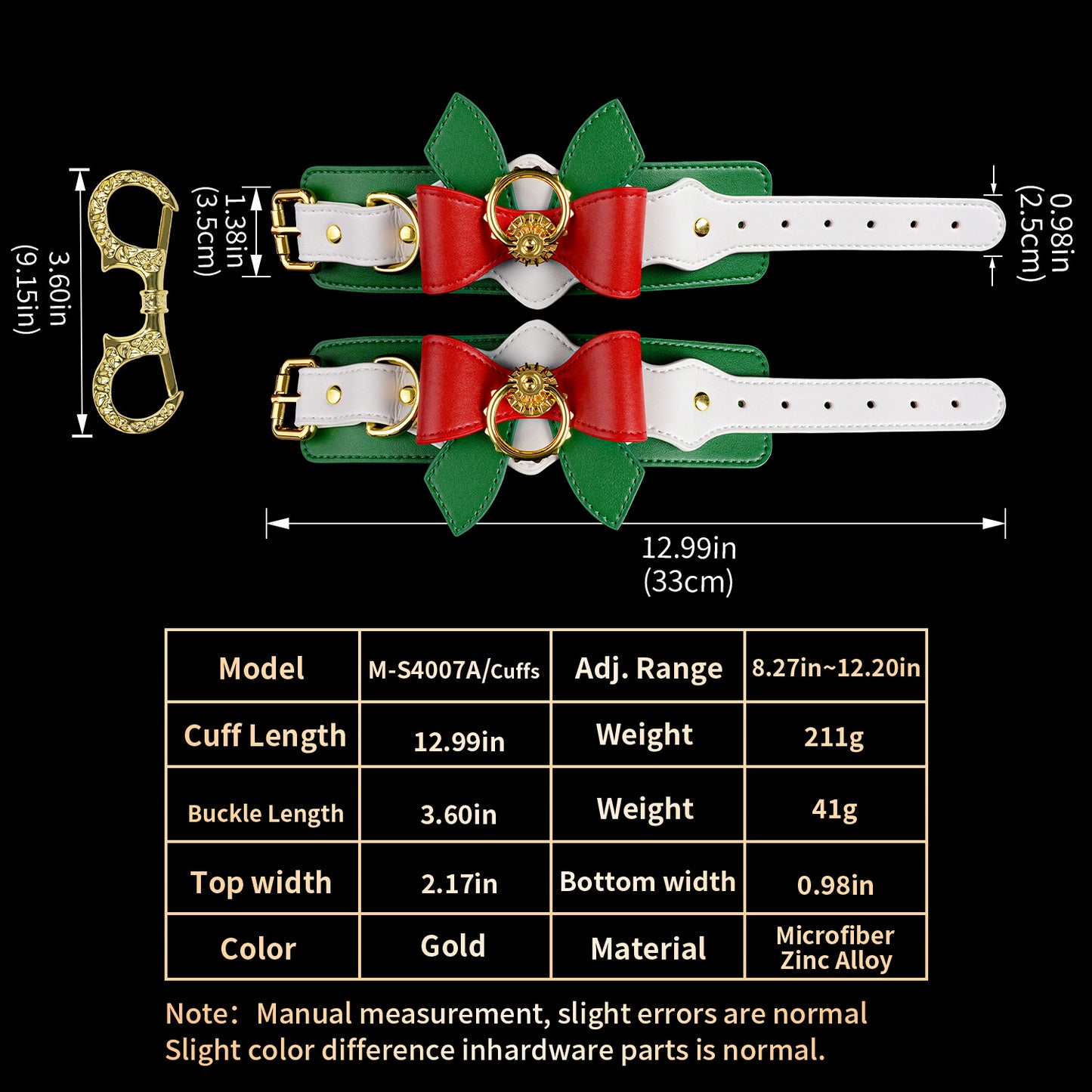 Festive Christmas Bow Leather Handcuffs & Leg Cuffs Restraint Set