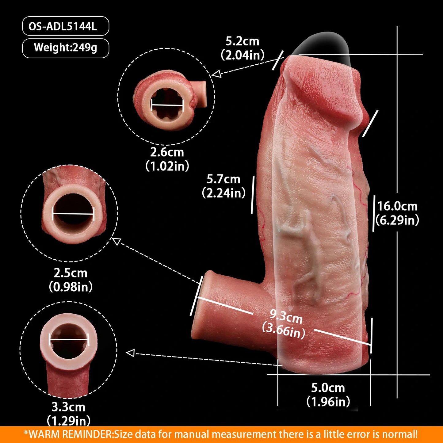 Skin-Soft Realistic Penile Extender Sleeve - 5 Design Options in Long & Short