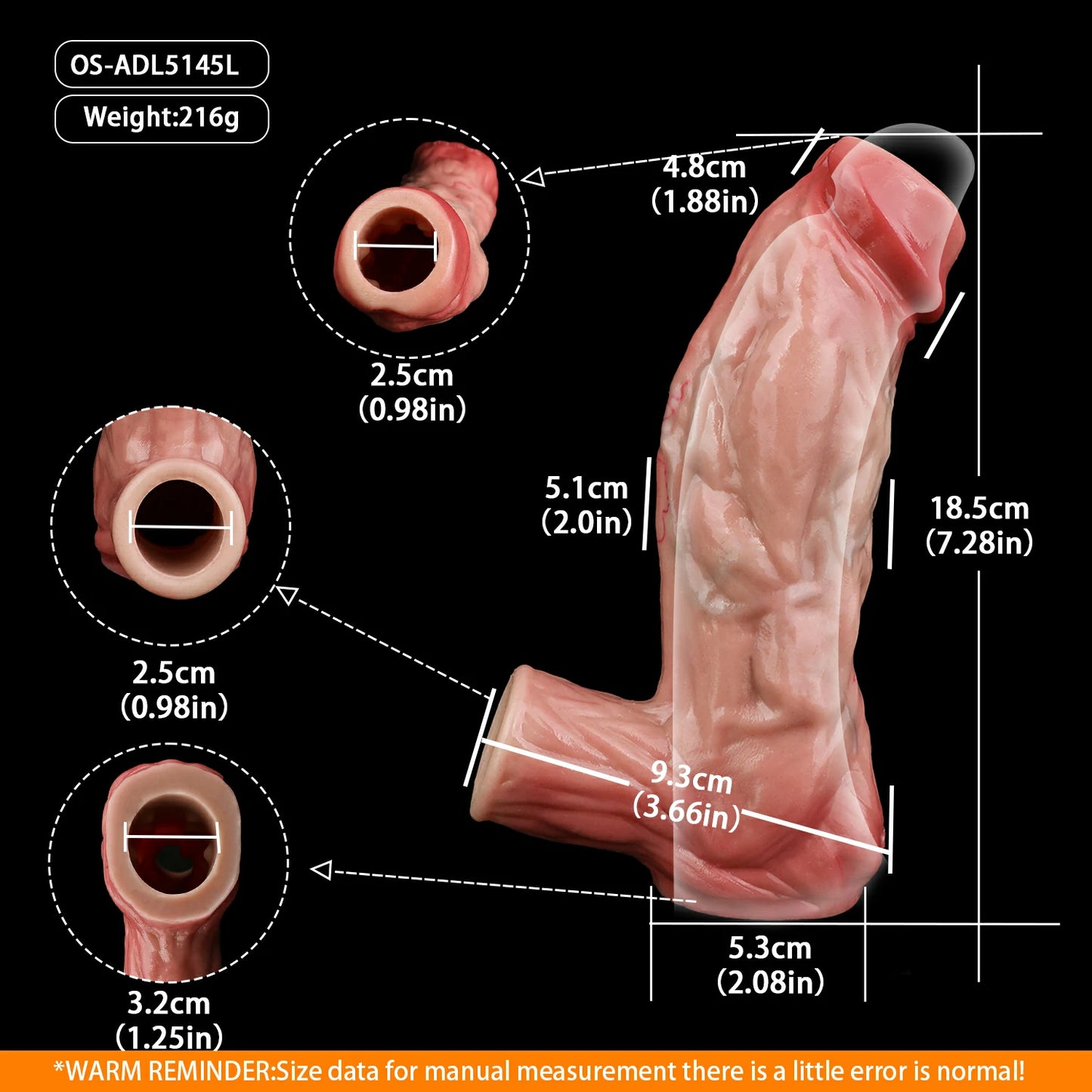 Skin-Soft Realistic Penile Extender Sleeve - 5 Design Options in Long & Short