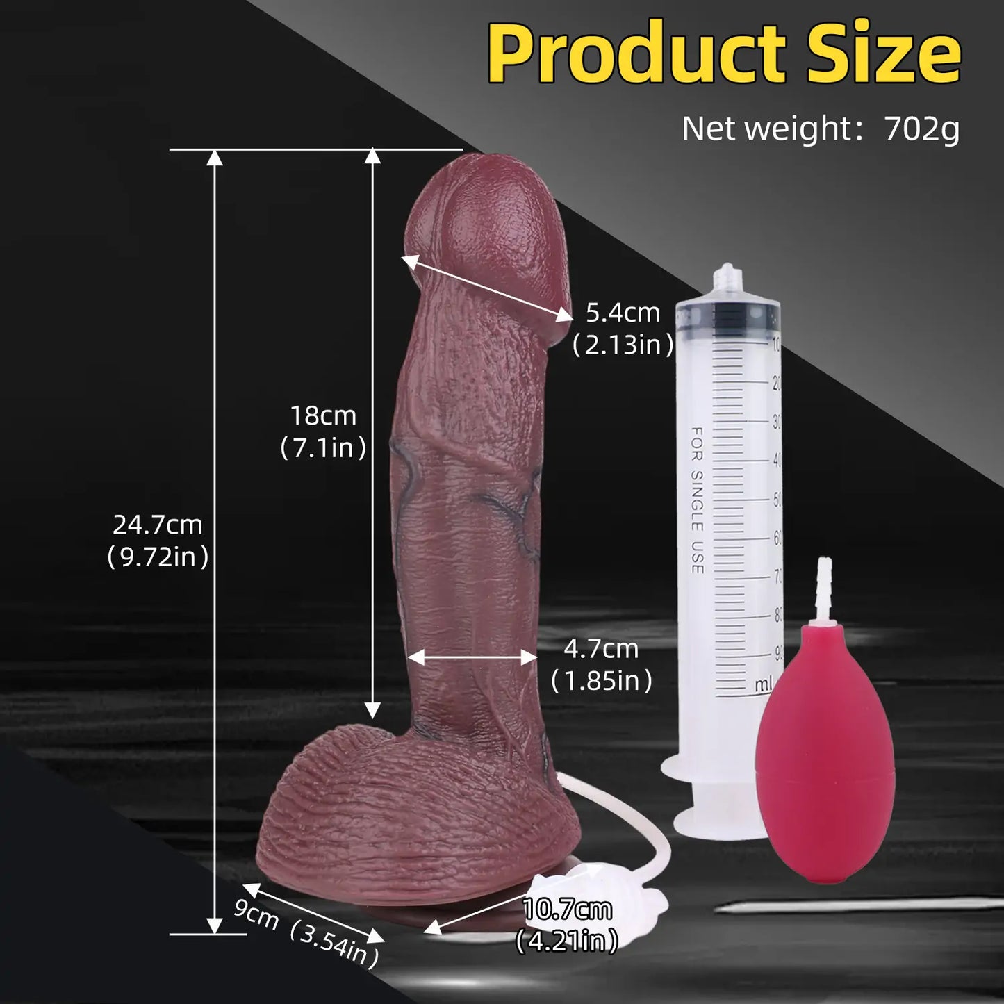 Realistic Squirting Big Head Black Dildo 9.7 Inches