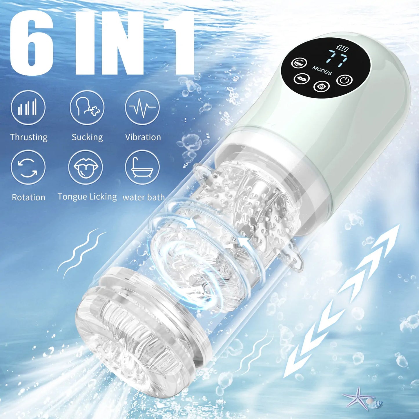 6-in-1 Telescopic Rotating Vibrating Masturbator