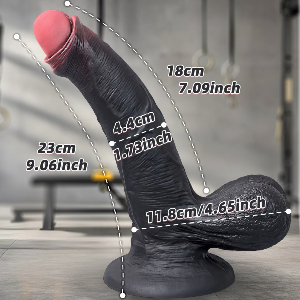 Flesh-Toned Silicone Black Dildo with Suction Cup - Female Sex Toy for Triple Sensitive Zone Stimulation