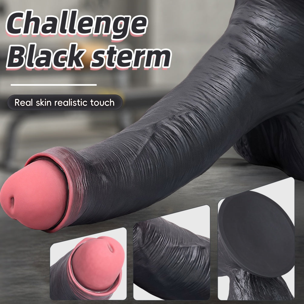 Flesh-Toned Silicone Black Dildo with Suction Cup - Female Sex Toy for Triple Sensitive Zone Stimulation