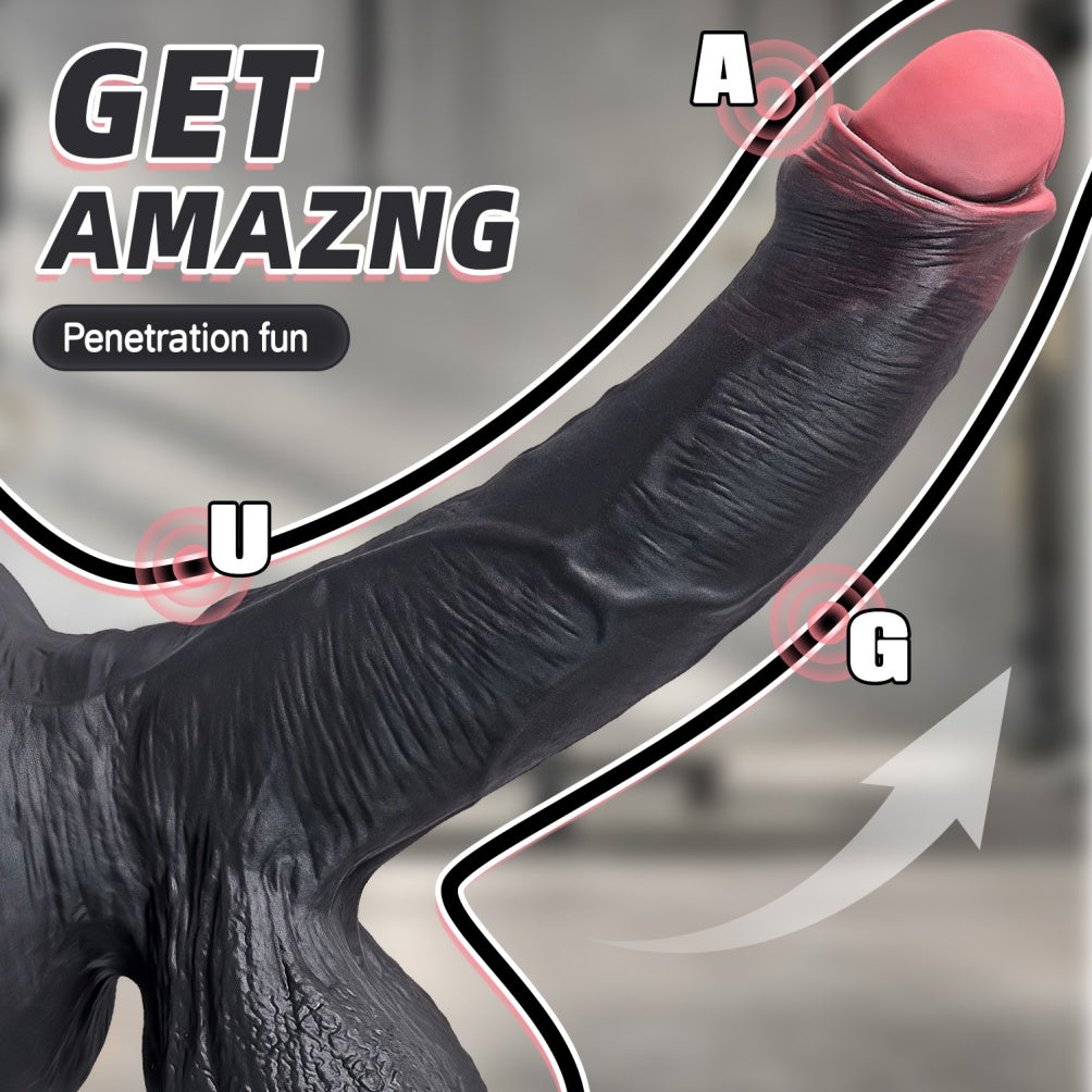 Flesh-Toned Silicone Black Dildo with Suction Cup - Female Sex Toy for Triple Sensitive Zone Stimulation