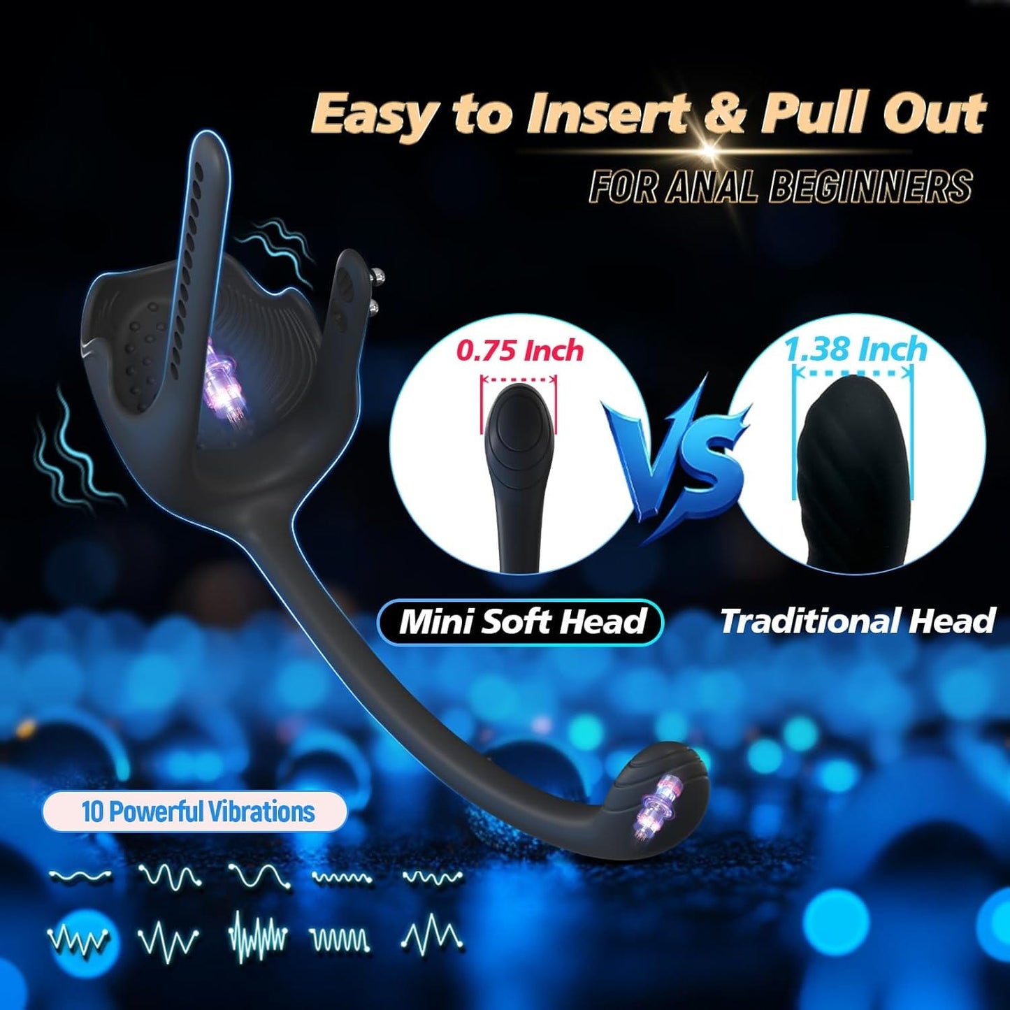 3-in-1 Vibrating Testicle Taint Anal Stimulator with Adjustable Vibrating Cock Ring