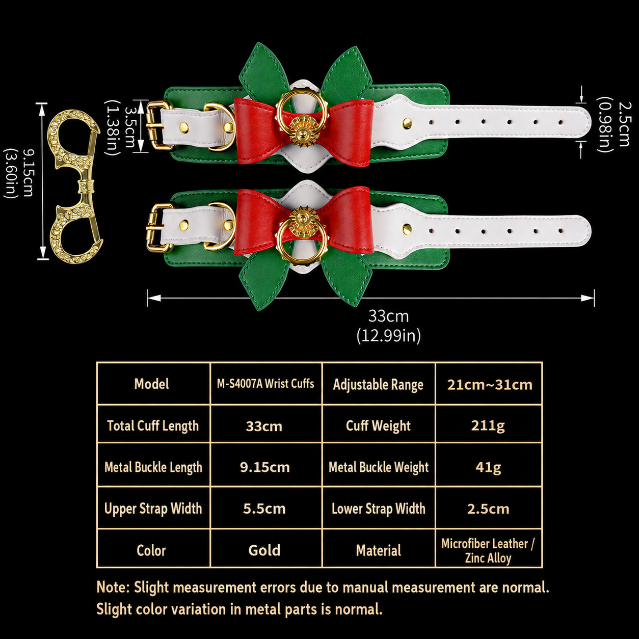 Festive Christmas Bow Leather Handcuffs & Leg Cuffs Restraint Set