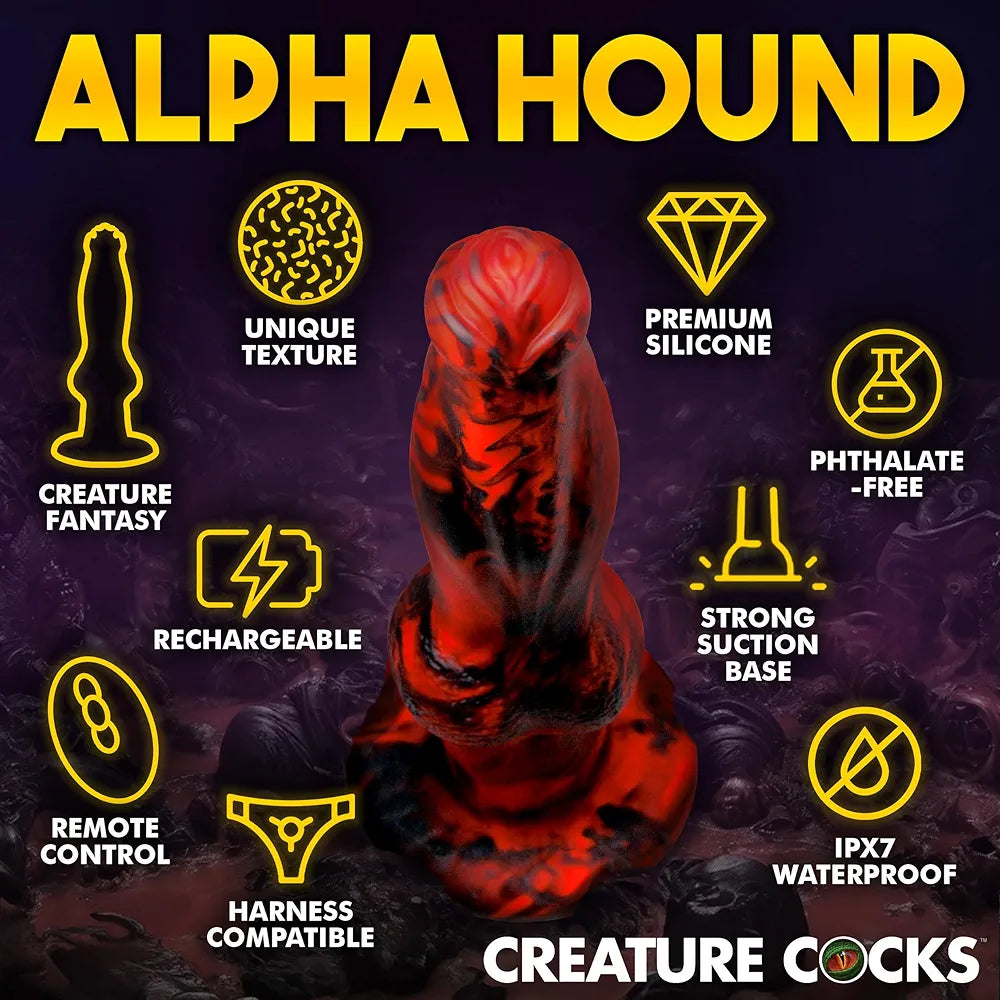 Hell Wolf Thrusting & Vibrating Silicone Dildo w/Remote Control for Men, Women, & Couples.Fantasy Dildo, Thrusting and Vibrating. Waterproof & Rechargeable. 2 Pieces, Red & Black.