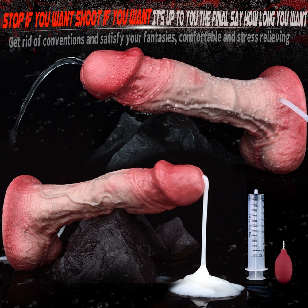 Life Size Squirting Bare Skin Dildo - 9-inch Realistic Flesh Dick Women Masturbation Anal Toy