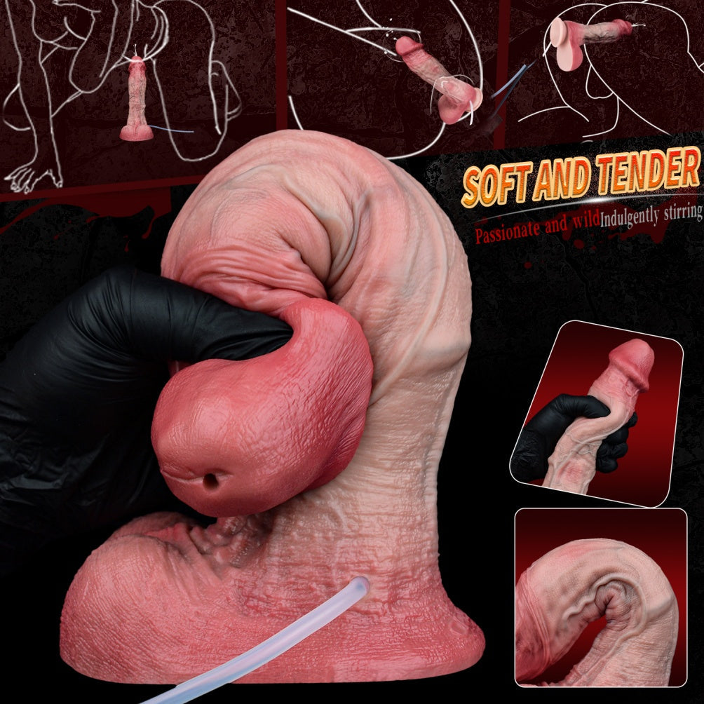 Life Size Squirting Bare Skin Dildo - 9-inch Realistic Flesh Dick Women Masturbation Anal Toy