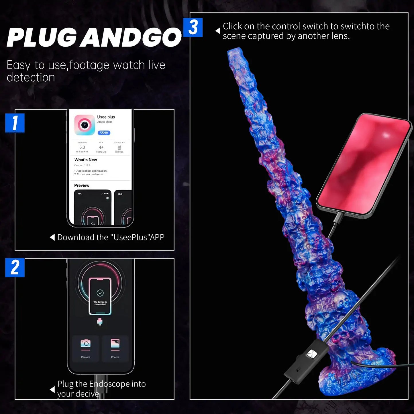 Alien Skull Endoscope Dildo with Suction Cup