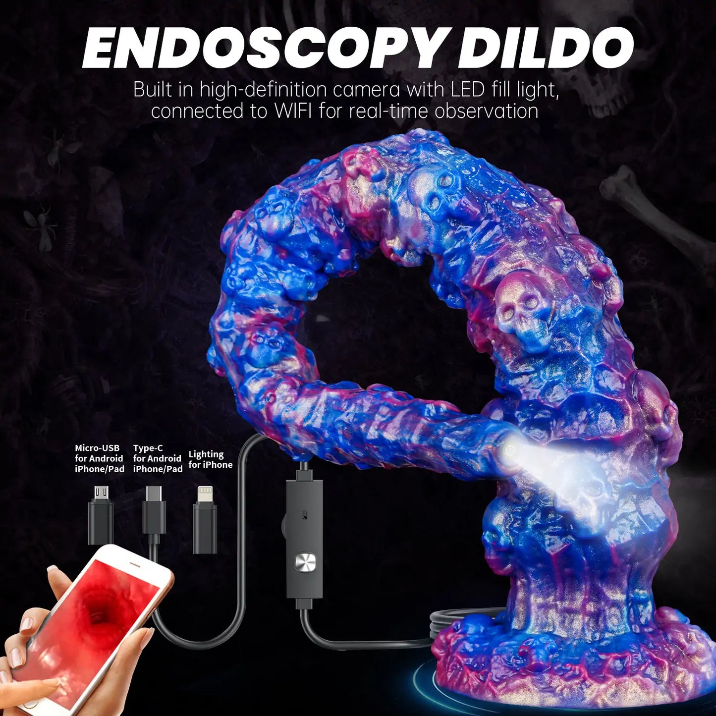 Alien Skull Endoscope Dildo with Suction Cup