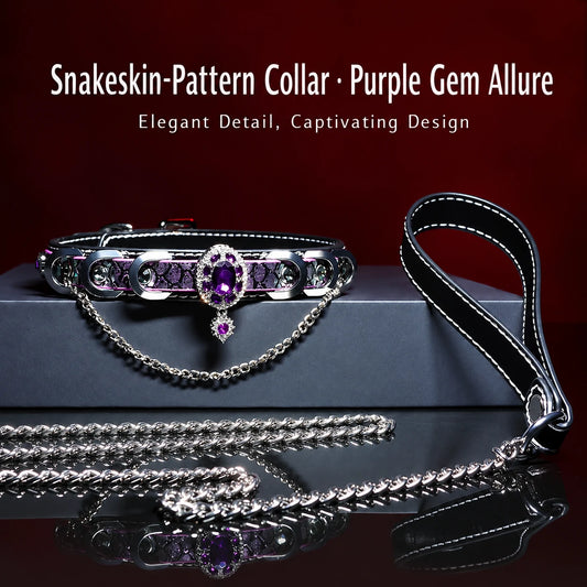 Amethyst Temptation – Snakeskin BDSM Collar with Leash
